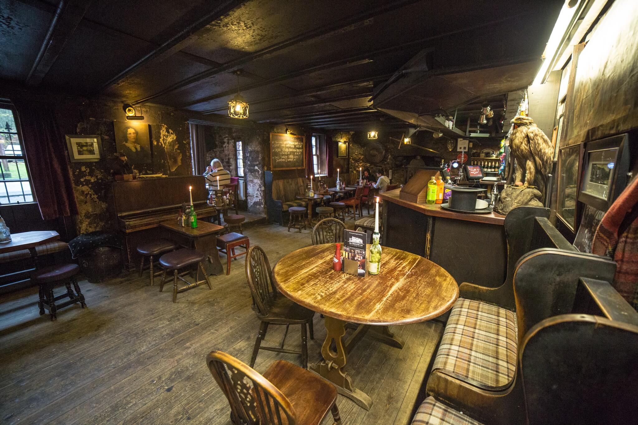 The interior, bar of The Drovers Inn and pub