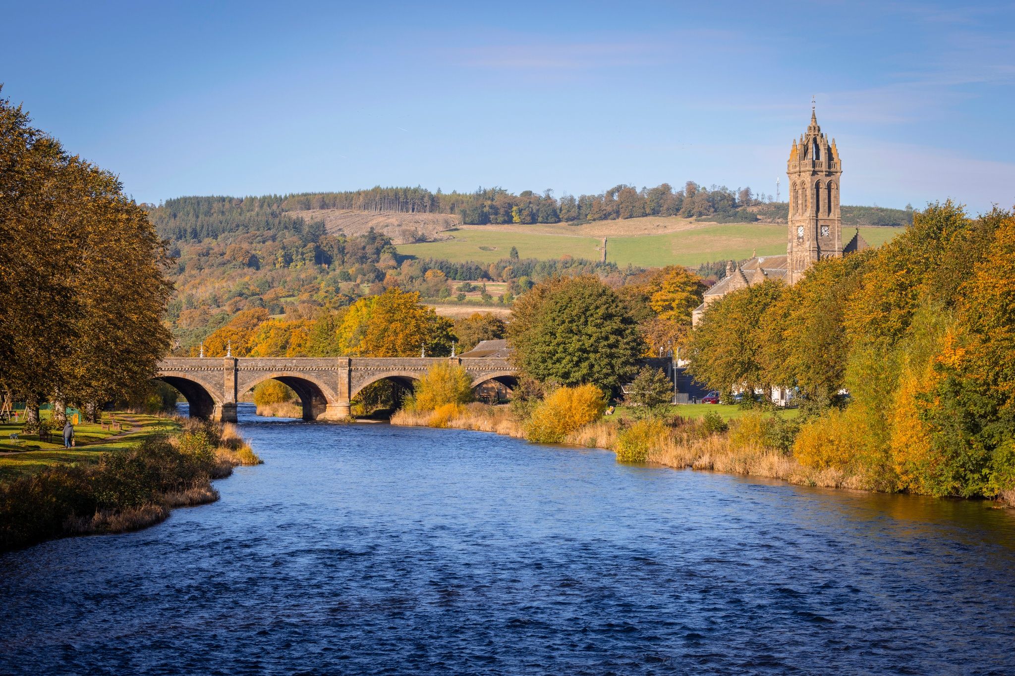 Peebles and the River Tweed viewed from Priorsford Footbridge