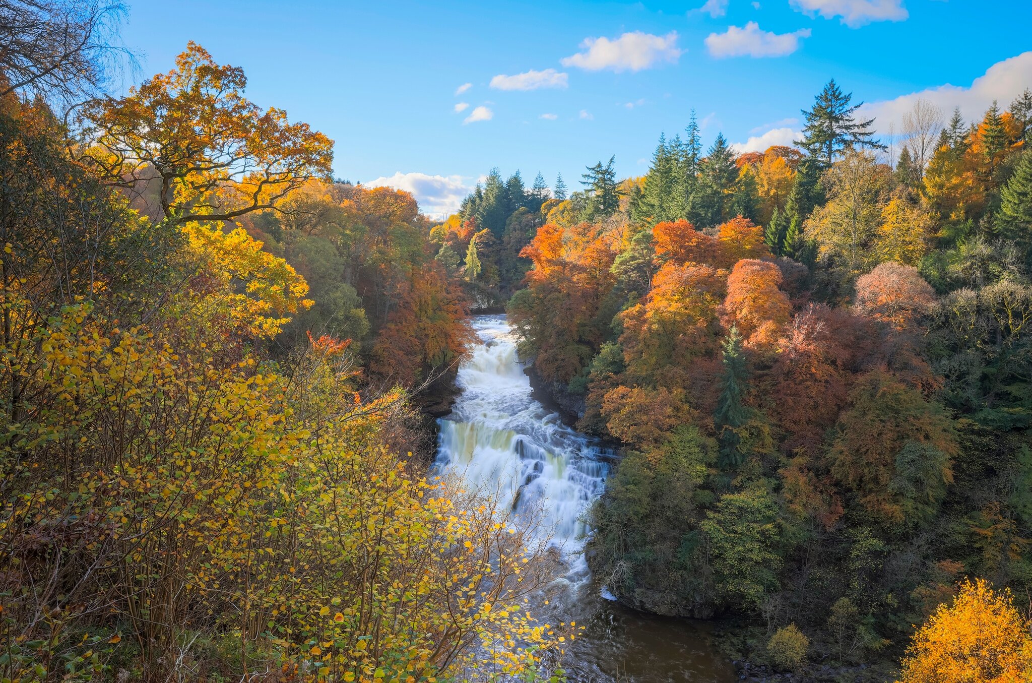 The Falls of Clyde Wildlife Reserve in autumn located within the World Heritage Site of New Lanark.