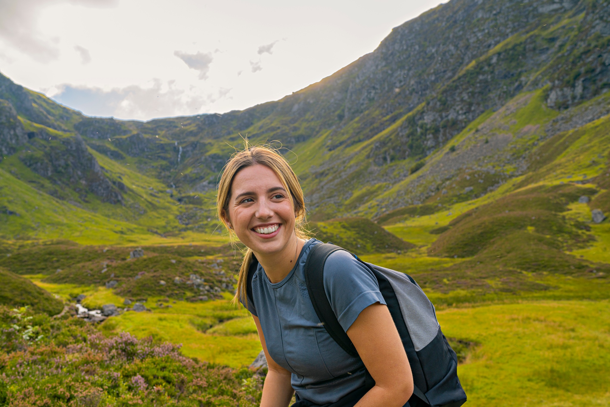 A group of friends explore Corrie Fee by bicycle. Corrie Fee is a glacier-carved corrie situated at the head of Glen Clova.