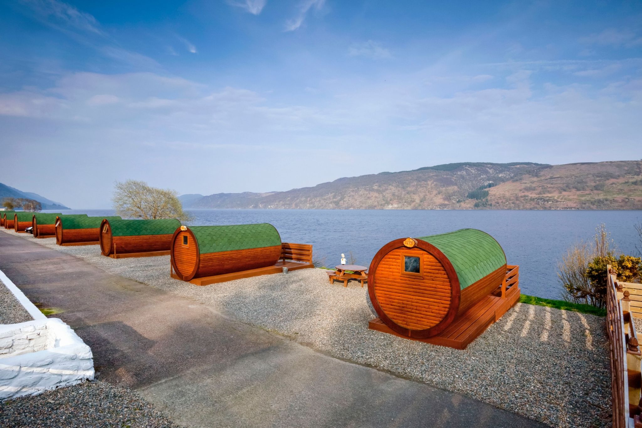 Hobbit homes overlooking Loch Ness at the Loch Ness Holiday Park