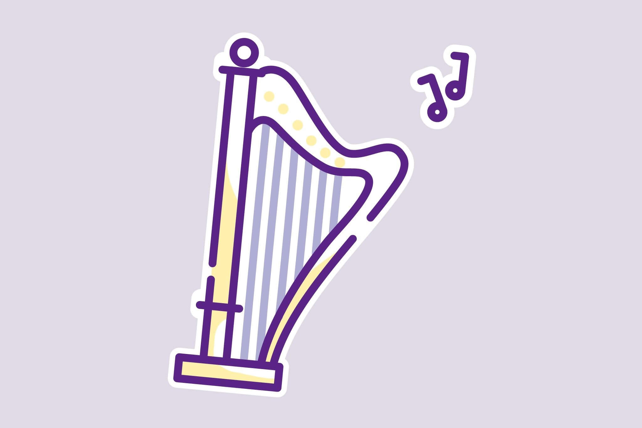 An illustration of a harp featured in Thomas the Ryder by Walter Scott.