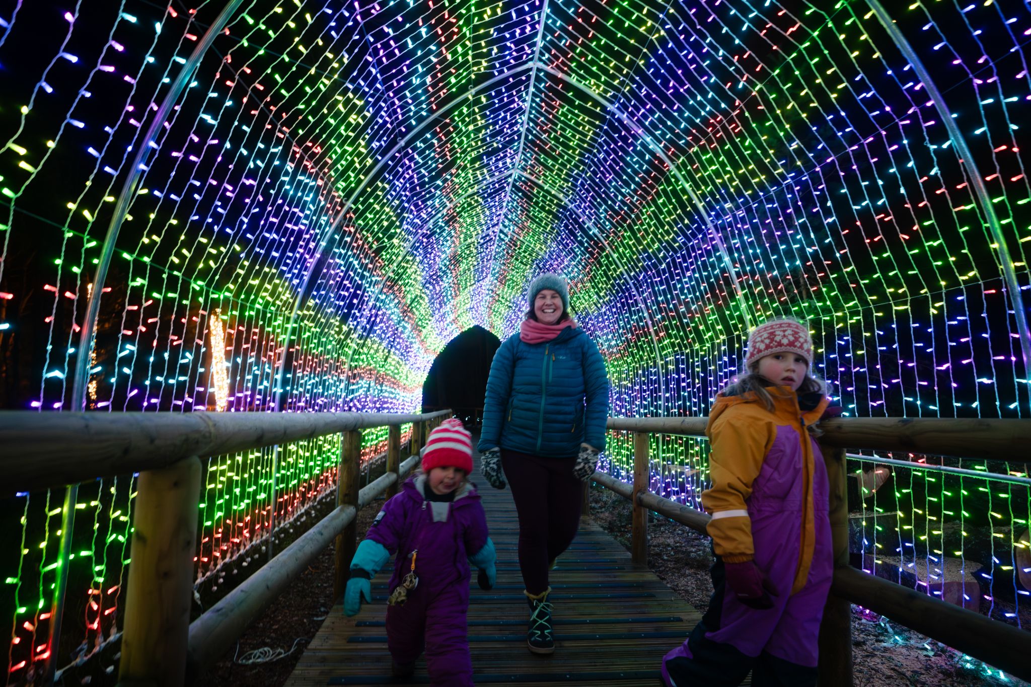 A family enjoying the sound and light show at Ancient Forest Twi-Lights